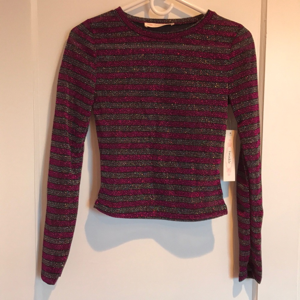 Pink striped sheer cropped top.